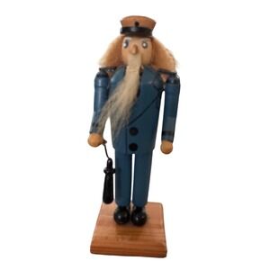 Vintage German Wooden Blue Police Soldier Nutcracker Decor Collectible Figure 5"